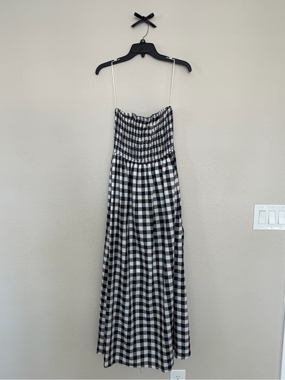 Vici Black & White Gingham Smocked Maxi Skirt